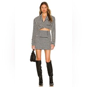 NWT For Love & Lemons Bonnie Black White Houndstooth Cropped Blazer Jacket Sz XL